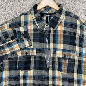 Burnside Shirt Mens XL Blue Khaki Plaid Long Sleeve Flannel Fox Pest Control